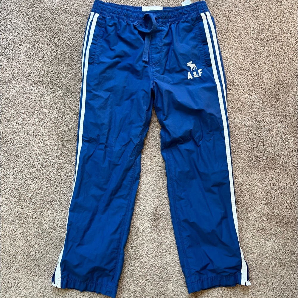 Abercrombie & Fitch blue and white baggy track pants with drawstring #trackpants